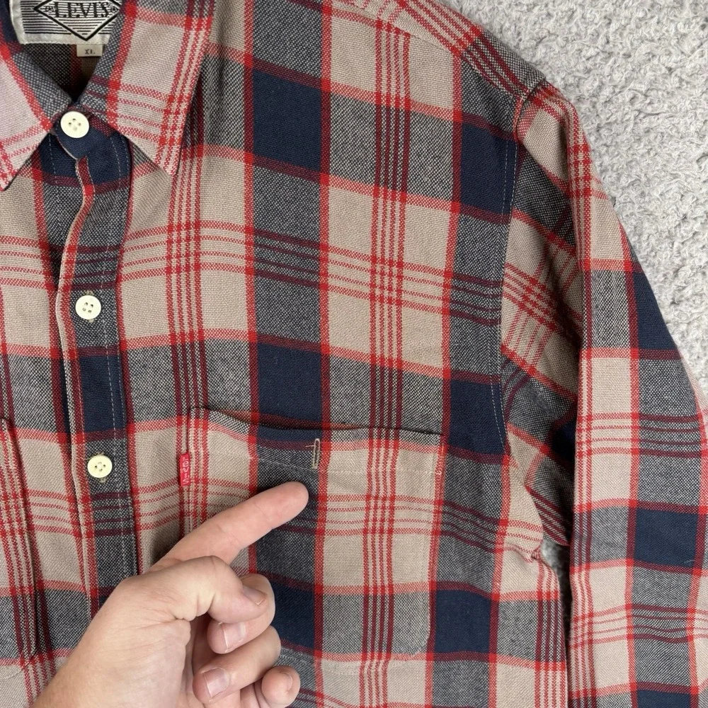 Vintage‎ Levi's Diamond Label Button Up Shirt Mens XL Plaid 70s Pockets READ